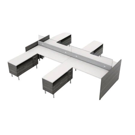 Evolve Power Beam Workstations with L-Shape, Metal and Glass Divider Panels - EPB515