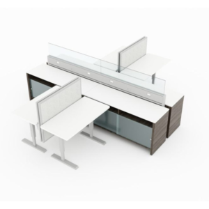 Evolve Power Beam L-Shaped Workstations with Side and Front Privacy, Credenza and Storage with Sliding Glass Doors, L-Shape - EPB529