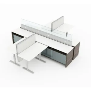 Evolve Power Beam L-Shaped Workstations with Side and Front Privacy, Credenza and Storage with Sliding Glass Doors, L-Shape - EPB529
