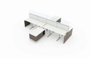 Evolve Power Beam Workstations with End Runs and Glass-Topped Metal Laminate Panels, Incl. Two Double Sided Credenzas  - EPB514