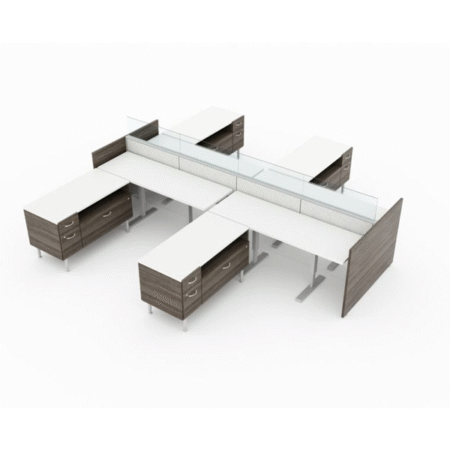 Evolve Power Beam Workstations with L-Shape, Metal and Glass Divider Panels - EPB515