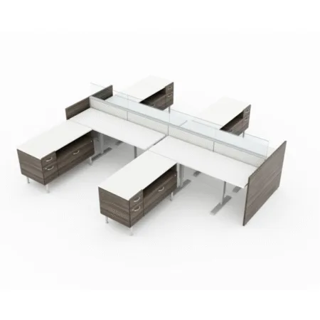 Evolve Power Beam Workstations with L-Shape, Metal and Glass Divider Panels - EPB515