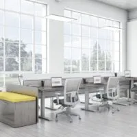 Evolve Power Beam L-Shaped Workstations, Metal and Glass Topped Wall Panels - EPB511