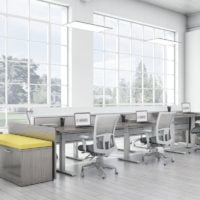 Evolve Power Beam Workstations with Metal and Laminate Privacy Panels, End Desking - EPB506