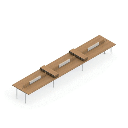 Global Sidebar 6-Person Modular Benching Desk System, Partial Privacy with Tackboard Panels, Pidgeonhole Filing Office Supplies Storage