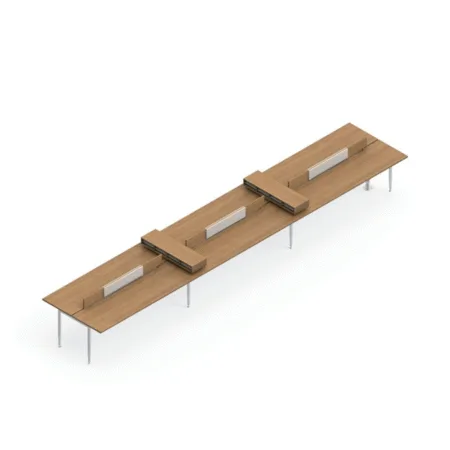 Global Sidebar 6-Person Modular Benching Desk System, Partial Privacy with Tackboard Panels, Pidgeonhole Filing Office Supplies Storage