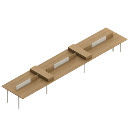 Global Sidebar 6-Person Modular Benching Desk System, Partial Privacy with Tackboard Panels, Pidgeonhole Filing Office Supplies Storage
