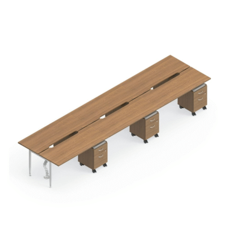 Global Sidebar 6-Person Shared Workspace, Modern Benching with Mobile Pedestal Drawers