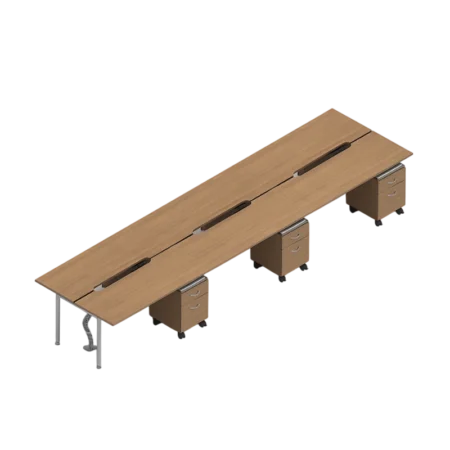 Global Sidebar 6-Person Shared Workspace, Modern Benching with Mobile Pedestal Drawers