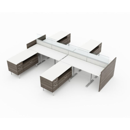 Evolve Power Beam Workstations with L-Shape, Metal and Glass Divider Panels - EPB515