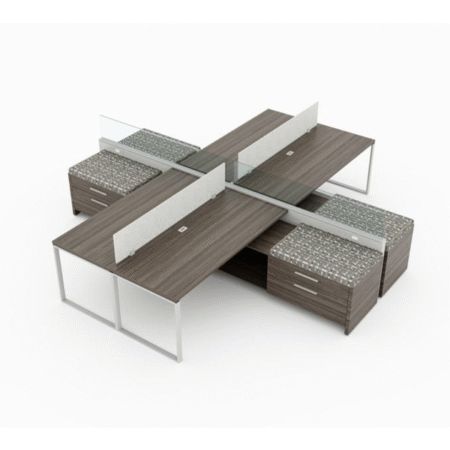 Evolve Power Beam Workstations with Glass-Topped Metal Laminate Panels, Two Double Sided Credenzas, Office Supply Storage - EPB521