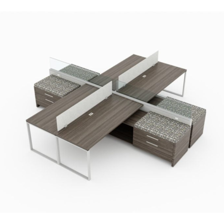 Evolve Power Beam Workstations with Glass-Topped Metal Laminate Panels, Two Double Sided Credenzas, Office Supply Storage - EPB521