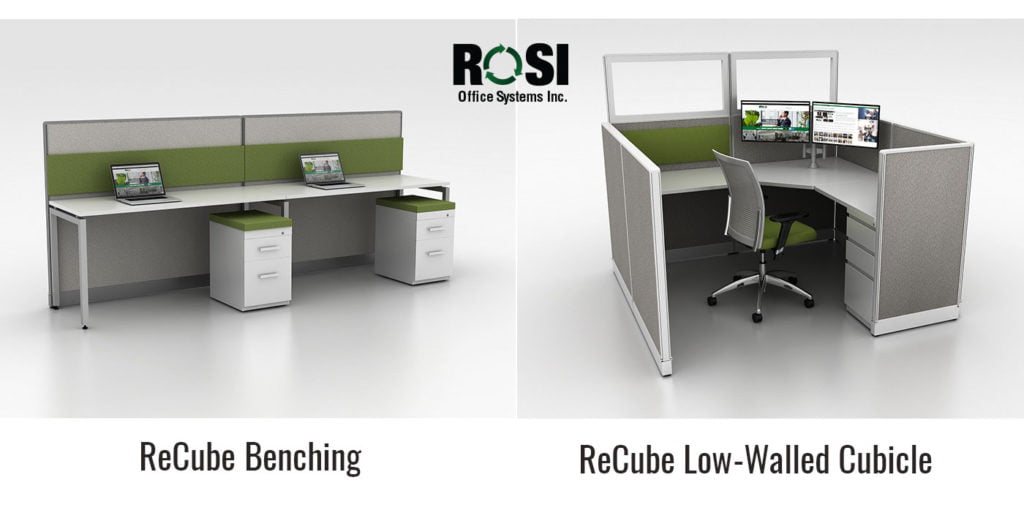 visual example of benching cubicle and low walled cubicle
