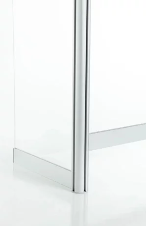 Close-up of an area where clear desk screens come together.