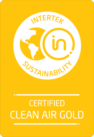 Logo for the Intertek's Sustainability certification. Ranked "Clean Air Gold".