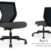 Composite image of a Run II mid-back chair, front and back. It has a dark grey cushion, and black mesh back.