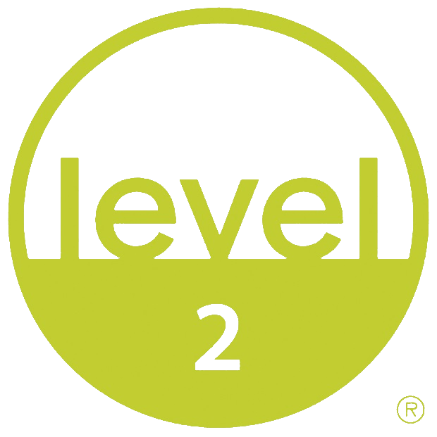 Logo for the BIFMA furniture sustainability certification. It is ranked Level 2.