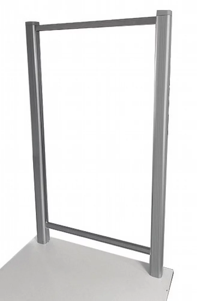 Borders (model) screen mounted on the end of a table. There is a gap at the bottom to allow for safe transactions.