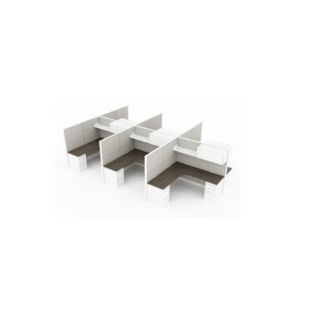 Evolve Semi-Private 6-Person Workstation in 2 Rows, Modular Cubicle with 2 Sets of Drawers - EV512