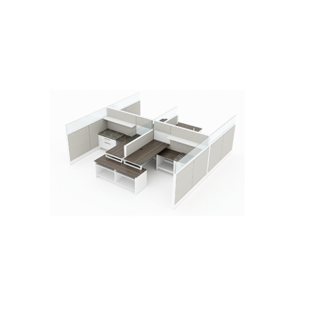 Evolve 4-Person Private Workspace with Double Facing Rows, Modular Cubicle with Credenza and Drawers - EV504