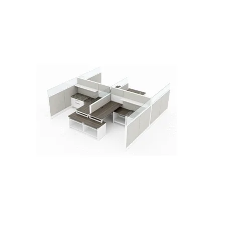 Evolve 4-Person Private Workspace with Double Facing Rows, Modular Cubicle with Credenza and Drawers - EV504