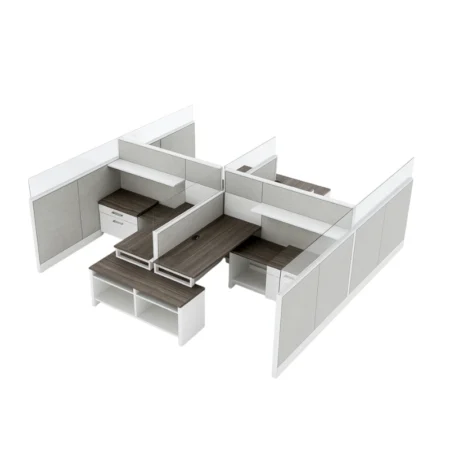 Evolve 4-Person Private Workspace with Double Facing Rows, Modular Cubicle with Credenza and Drawers - EV504