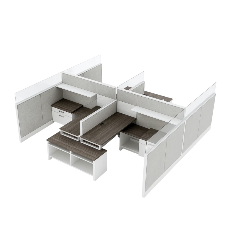 Evolve 4-Person Private Workspace with Double Facing Rows, Modular Cubicle with Credenza and Drawers - EV504