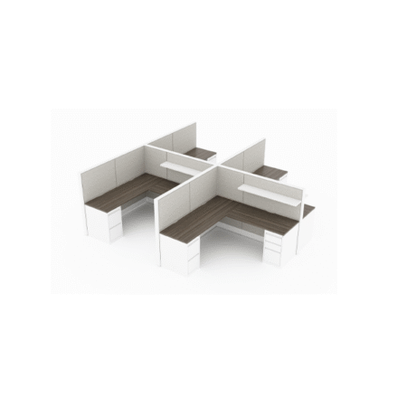 Evolve Private 4-Person Workspace in 2 Double Rows, Modular Cubicles with Shelving - EV511