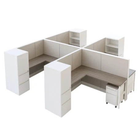 Evolve Semi-Private 4-Person Work Area in 2 Double Rows, Modular Cubicle with End Cabinet - EV513