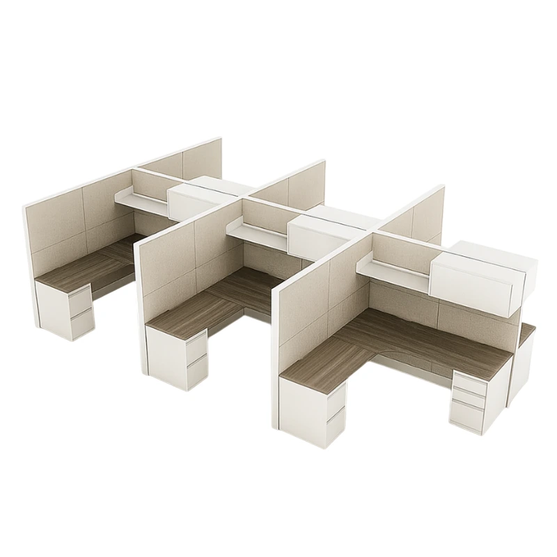 Evolve Semi-Private 6-Person Workstation in 2 Rows, Modular Cubicle with 2 Sets of Drawers - EV512