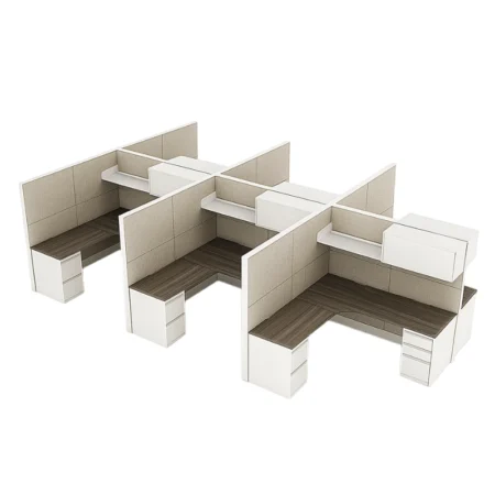 Evolve Semi-Private 6-Person Workstation in 2 Rows, Modular Cubicle with 2 Sets of Drawers - EV512