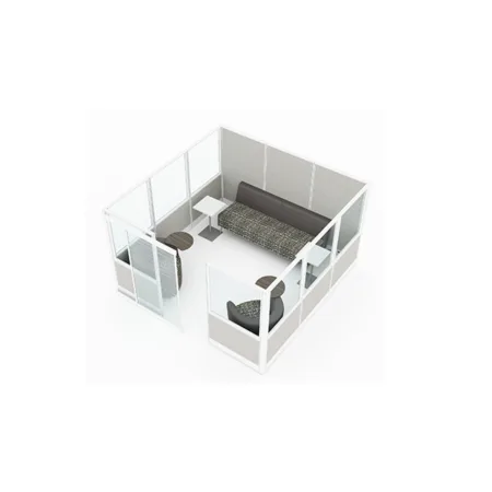 Compile Large 9x9 Single Cubicle with Glass Panels, Sliding Door, Comes with 2 Cafe Tables