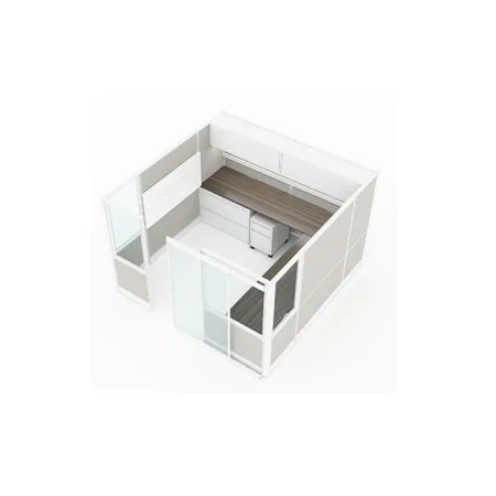 Compile Large 8X8 Single Cubicle with Glass Panels, Sliding Door, Storage and Whiteboard
