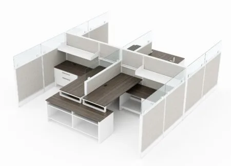 Compile 4-Pack 42" to 54" H Office Cubicle System 6X6 with Glass Panels and Storage