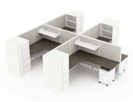 Compile 4-pack 66" H Office Cubicle System 6x8 with Glass Panels and Storage