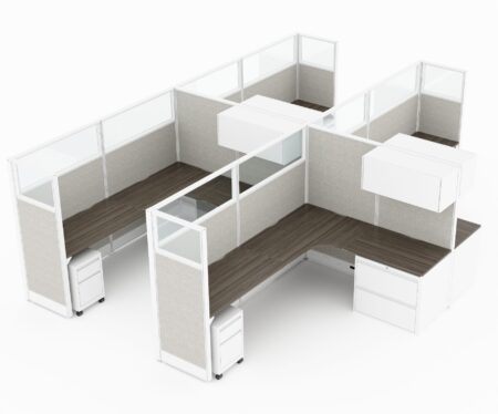 Compile 4-pack 54" H Office Cubicle System 8X8 with Glass Panels and Storage