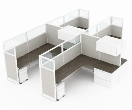Compile 4-pack 54" H Office Cubicle System 8X8 with Glass Panels and Storage