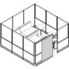 Technical drawing of the Compile CM520 Cubicle. This enclosed cubicle can hold a small team. A door to the right can slide open.