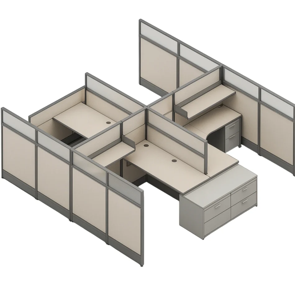 Compile 4-Pack 42" to 54" H Office Cubicle System 6X6 with Glass Panels and Storage