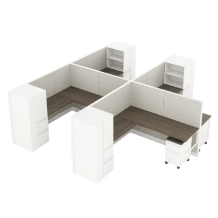 Compile 4-Pack 48" H Office Cubicle System with Cabinet Storage 6X6 with Glass Panels and Storage