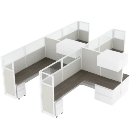 Compile 4-pack 54" H Office Cubicle System 8X8 with Glass Panels and Storage