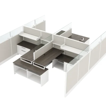 Compile 4-Pack 42" to 54" H Office Cubicle System 6X6 with Glass Panels and Storage