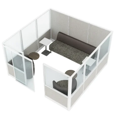 Compile Large 9x9 Single Cubicle with Glass Panels, Sliding Door, Comes with 2 Cafe Tables