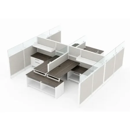Compile 4-Pack 42" to 54" H Office Cubicle System 6X6 with Glass Panels and Storage