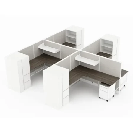 Compile 4-pack 66" H Office Cubicle System 6x8 with Glass Panels and Storage