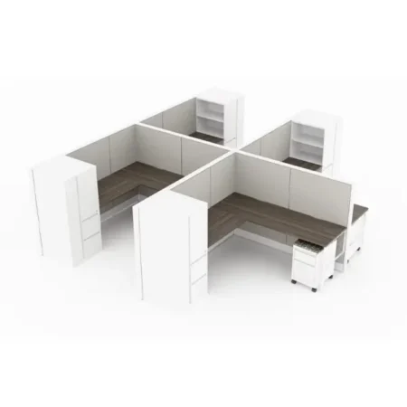Compile 4-Pack 48" H Office Cubicle System with Cabinet Storage 6X6 with Glass Panels and Storage
