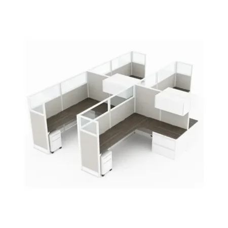 Compile 4-pack 54" H Office Cubicle System 8X8 with Glass Panels and Storage