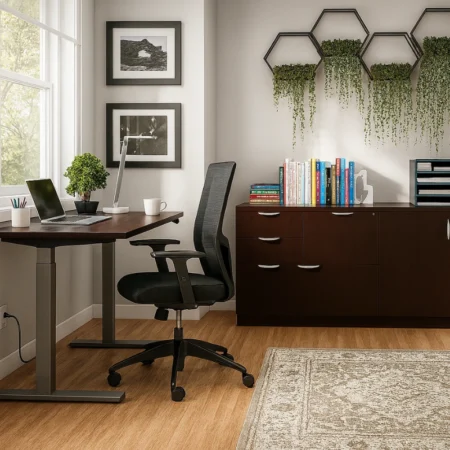Offices to Go OTG Laminate Height-Adjustable Office Desk with Mixed Storage Unit, Storage Cabinet and Ergo Office Chair OTG11686B
