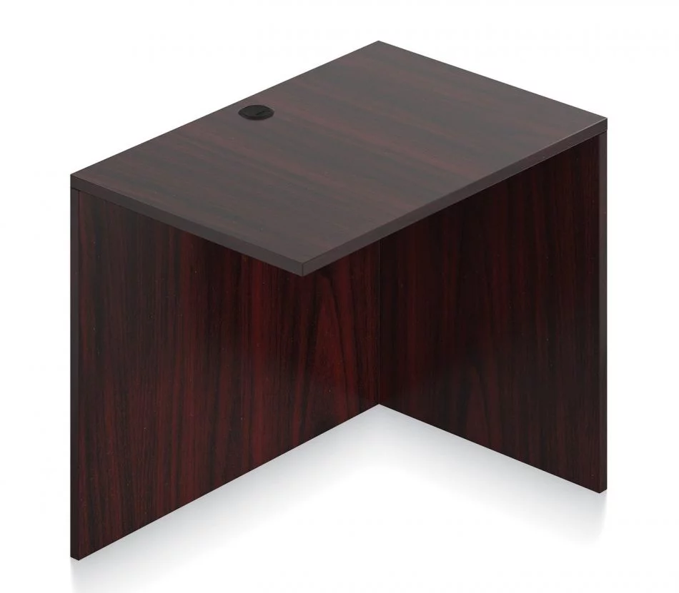 Orthographic view of an Offices to Go 36 inch return shell. It has an American Mahogany laminate finish.