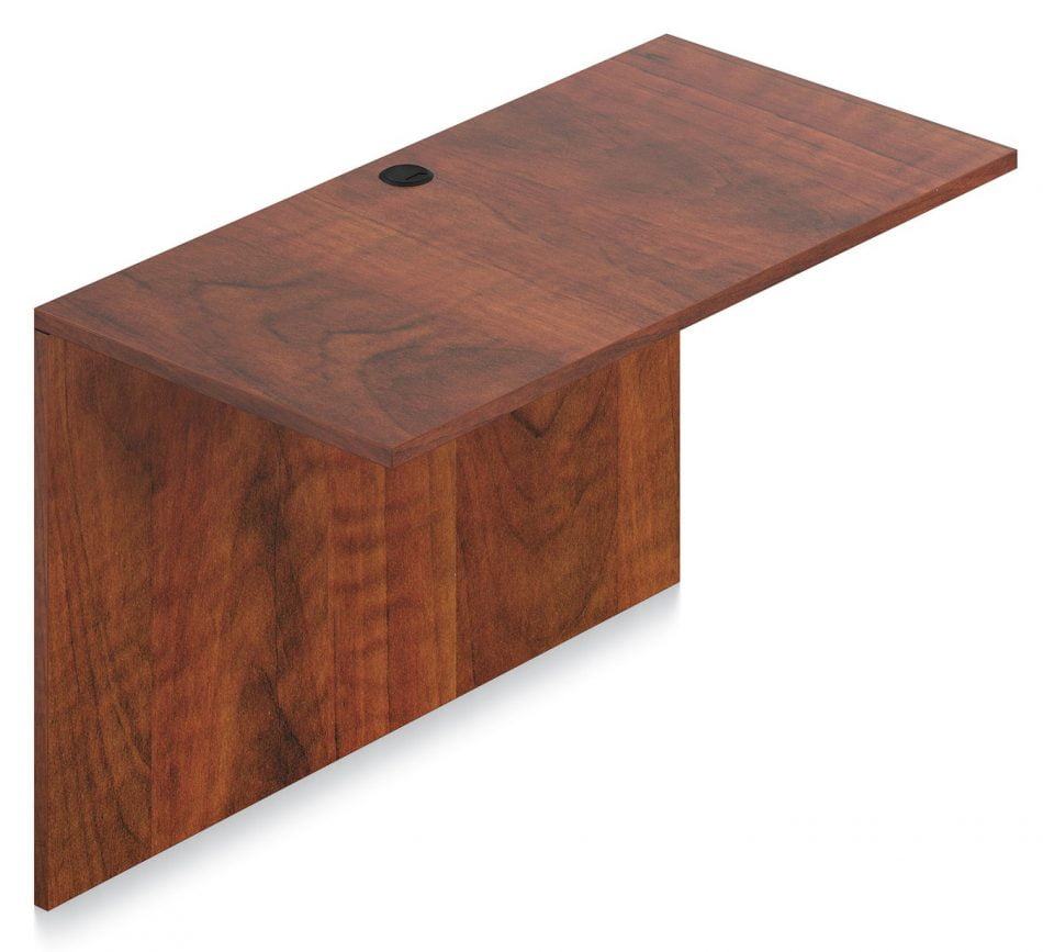 Orthographic view of an Offices to Go 48 inch flush bridge module. It has an American Dark Cherry laminate finish.